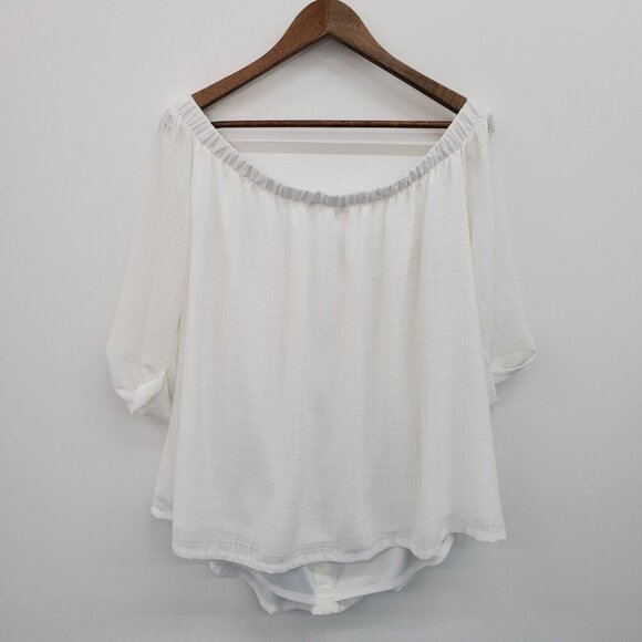 Ophelia Roe Womens White Off The Shoulder Short Sleeve Blouse Top Plus Size 2X - Picture 2 of 11